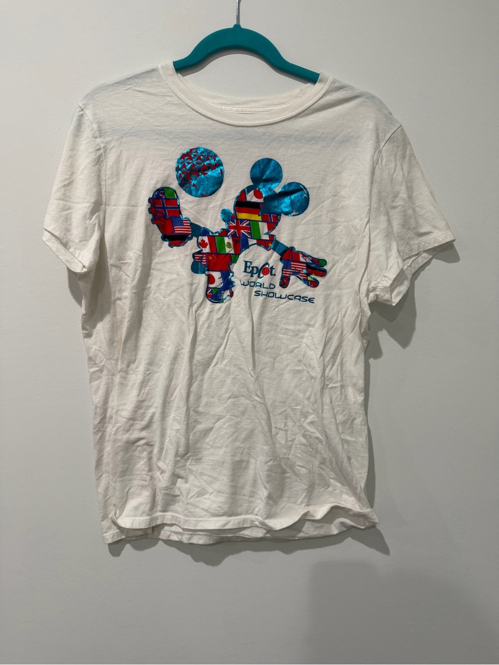 Hanes White Kids Epcot World Showcase Flag Mickey Tee